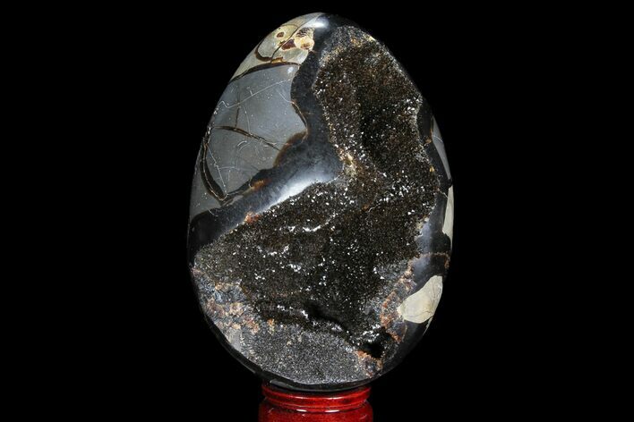 Septarian Dragon Egg Geode - Black Crystals #95994
